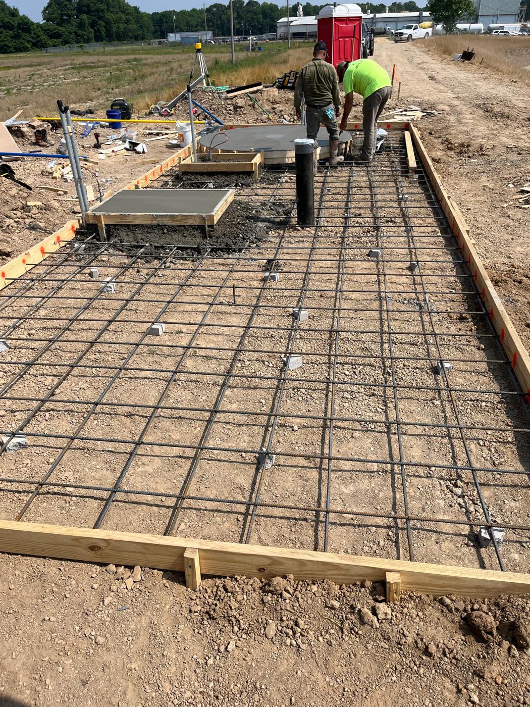 Rebar and forms set for the pump pad