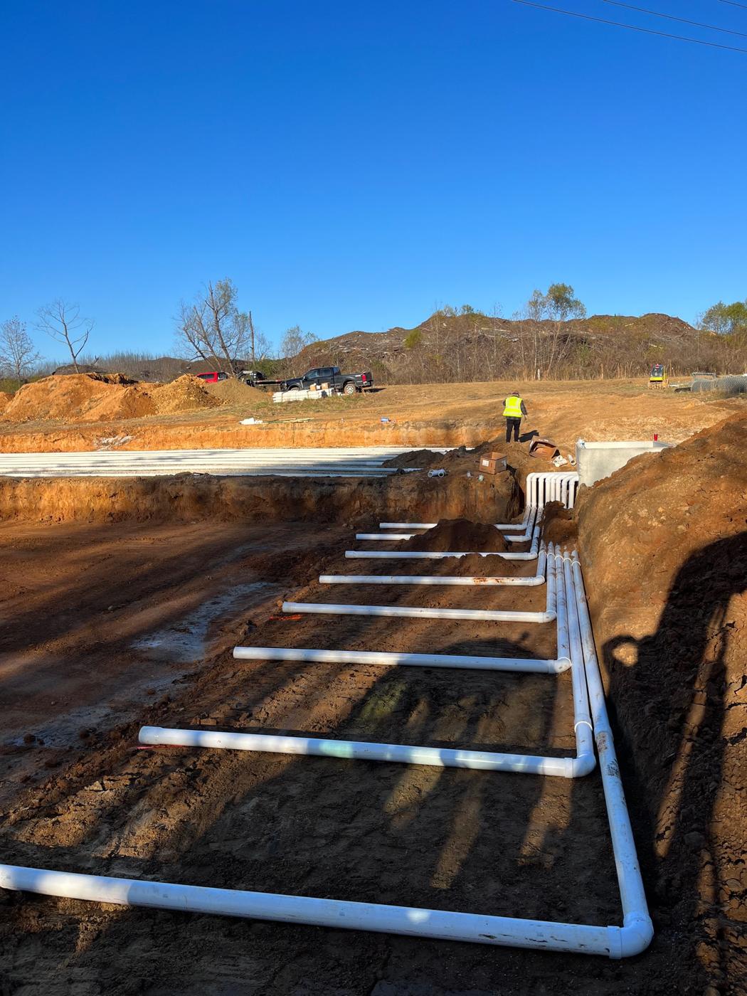 Header piping feeding the absorption beds